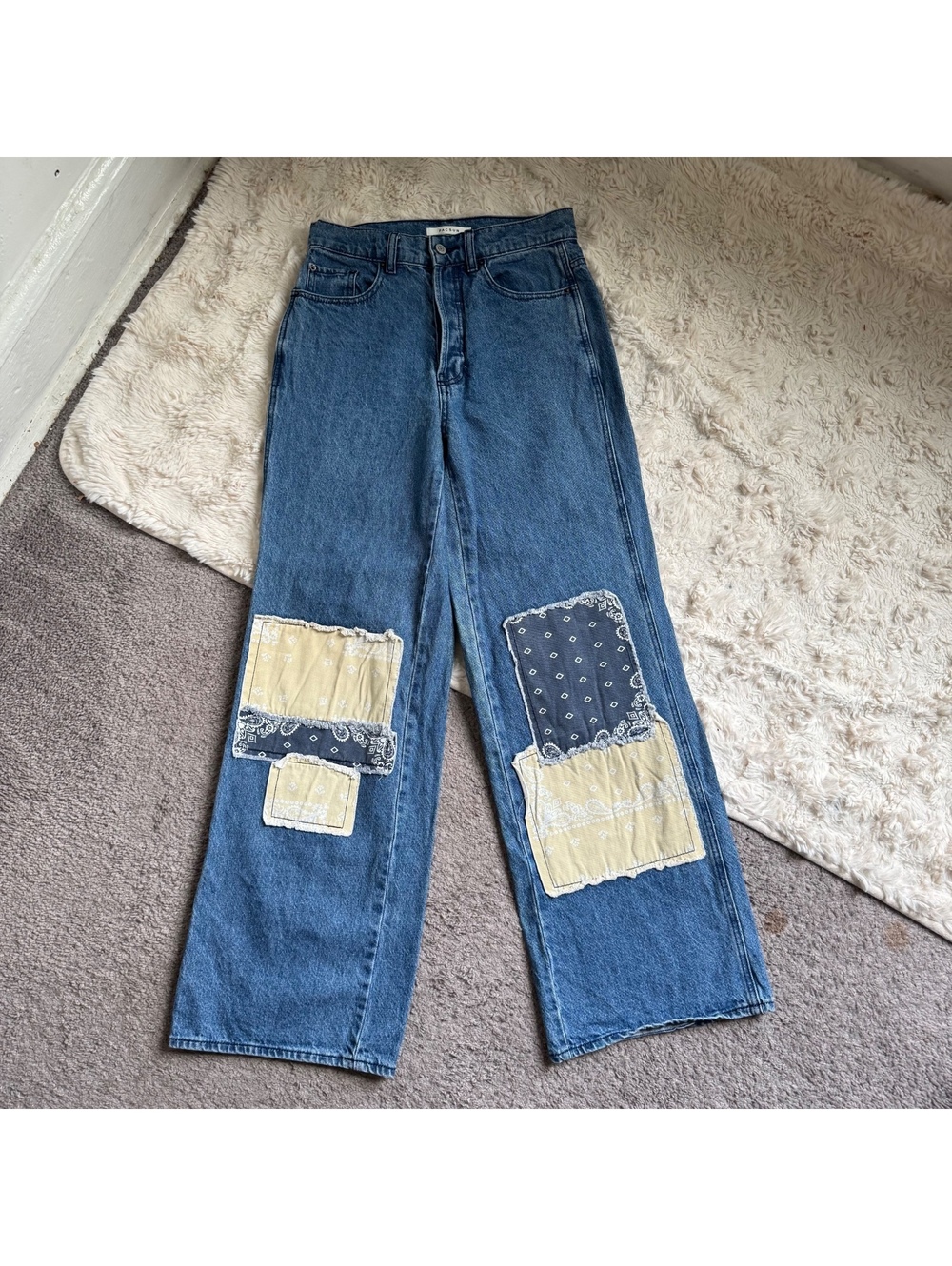 PacSun Bandana‎ Patchwork High Waisted Baggy Jeans Size 26